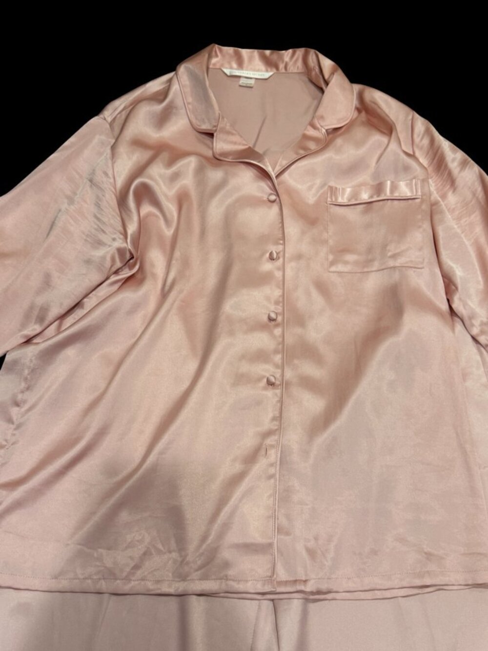 Victoria’s Secret Pink Satin Pajama Set Size Large Button Up Crop Pants - Picture 7 of 7